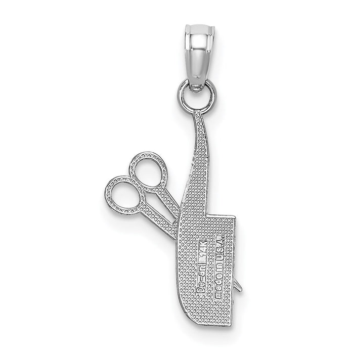 Million Charms 14K White Gold Themed Texuted Hairdresser Comb & Scissors Charm