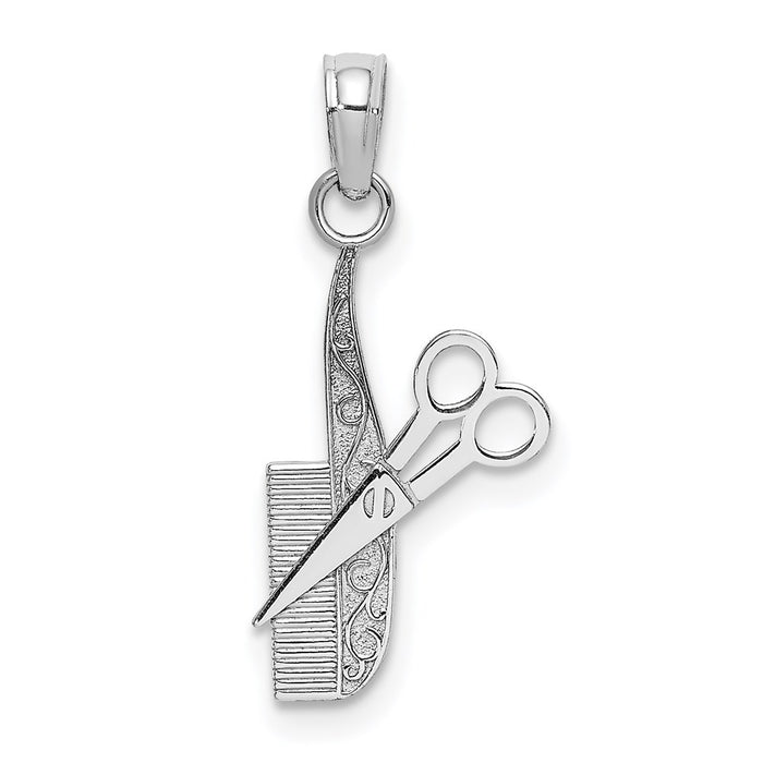 Million Charms 14K White Gold Themed Texuted Hairdresser Comb & Scissors Charm