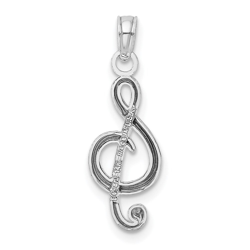 Million Charms 14K White Gold Themed Polished Open-Backed Treble Clef Pendant