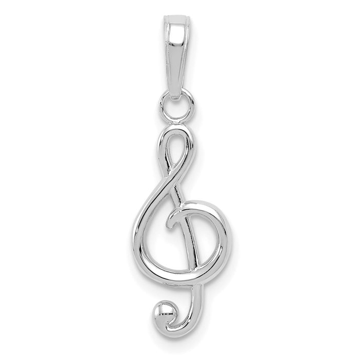 Million Charms 14K White Gold Themed Polished Open-Backed Treble Clef Pendant