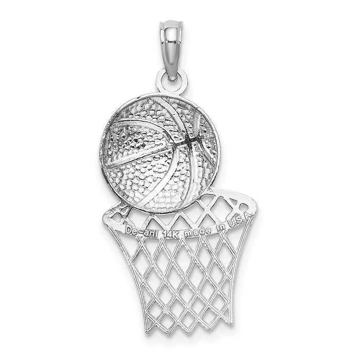 Million Charms 14K White Gold Themed Diamond-Cut Sports Basketball & Net Charm