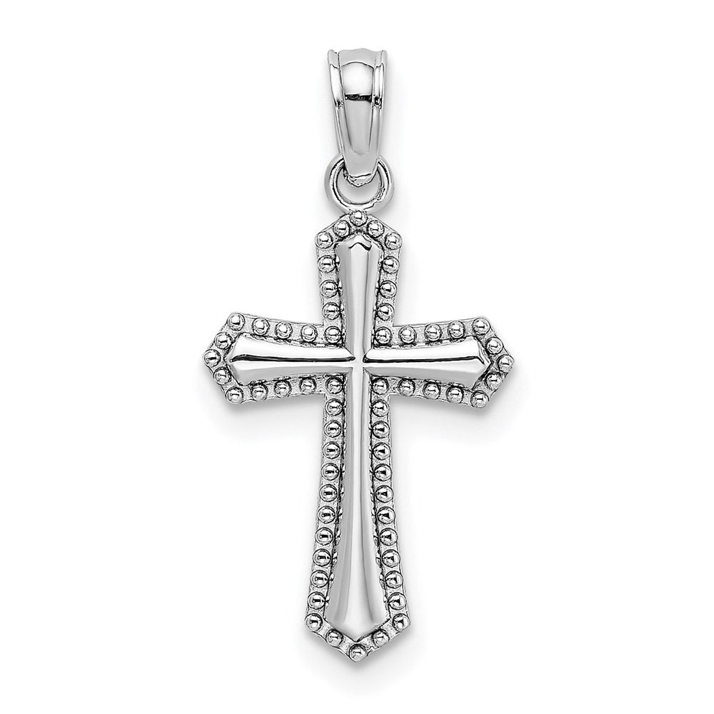 Million Charms 14K White Gold Themed Beaded Trim Relgious Cross Charm