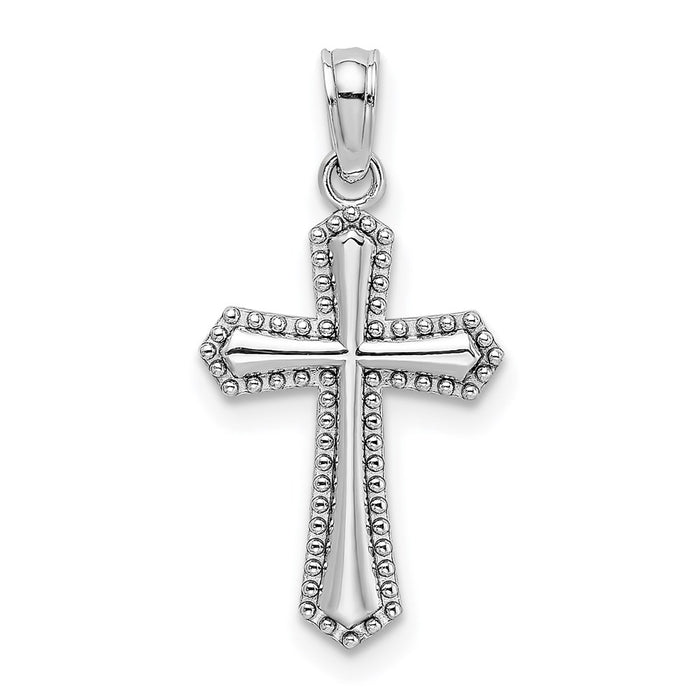 Million Charms 14K White Gold Themed Beaded Trim Relgious Cross Charm