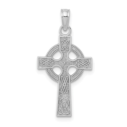 Million Charms 14K White Gold Themed Celtic Relgious Cross Pendant
