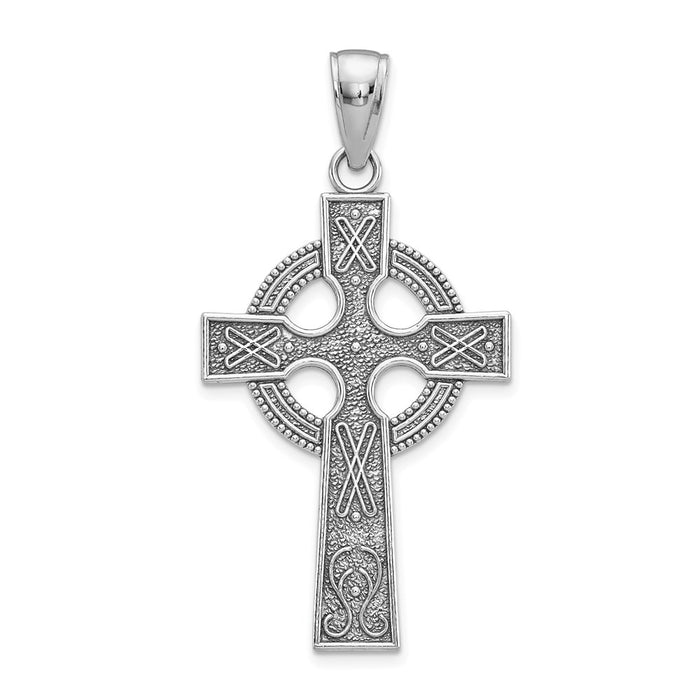 Million Charms 14K White Gold Themed Celtic Relgious Cross Pendant