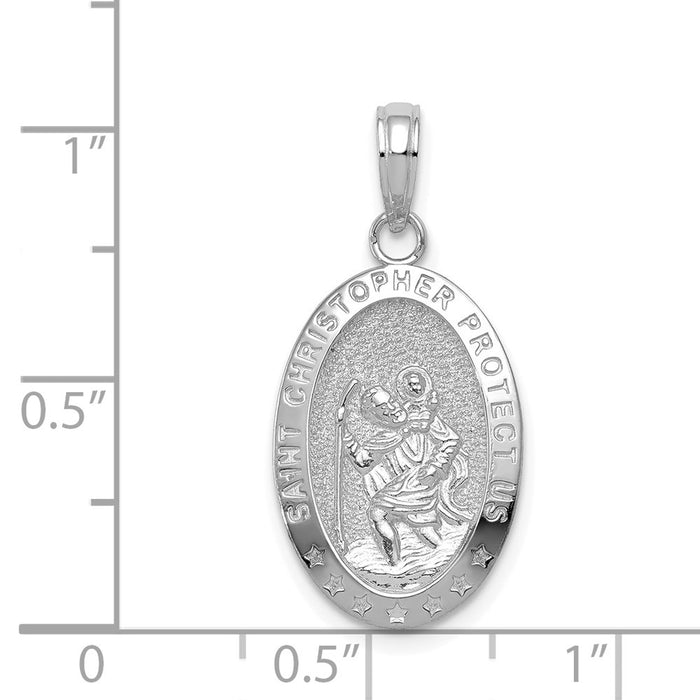 Million Charms 14K White Gold Themed Religious Saint Christopher Medal Pendant