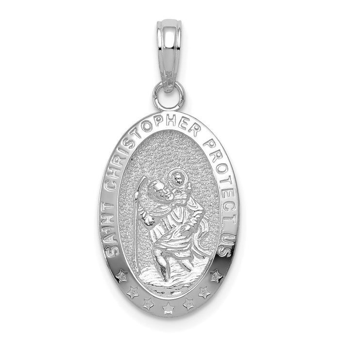 Million Charms 14K White Gold Themed Religious Saint Christopher Medal Pendant