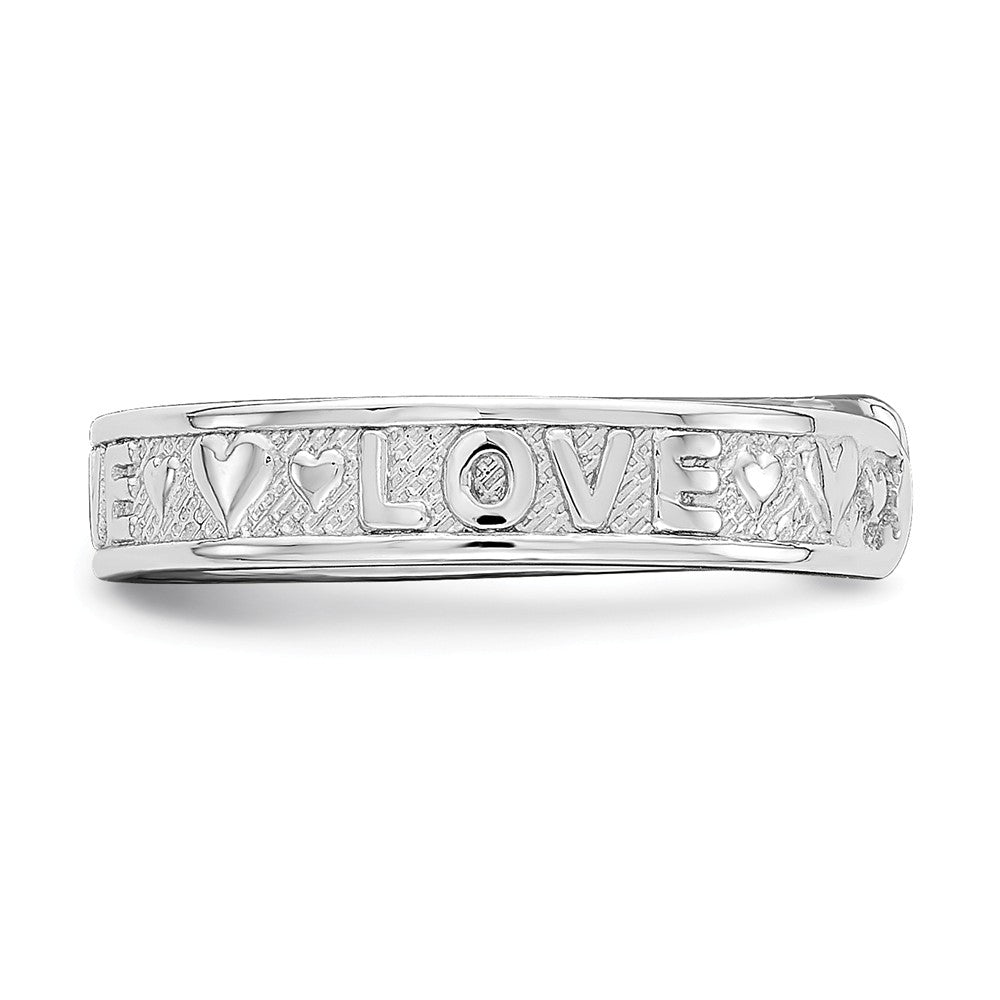 14k White Gold Polished LOVE & Hearts Toe Ring