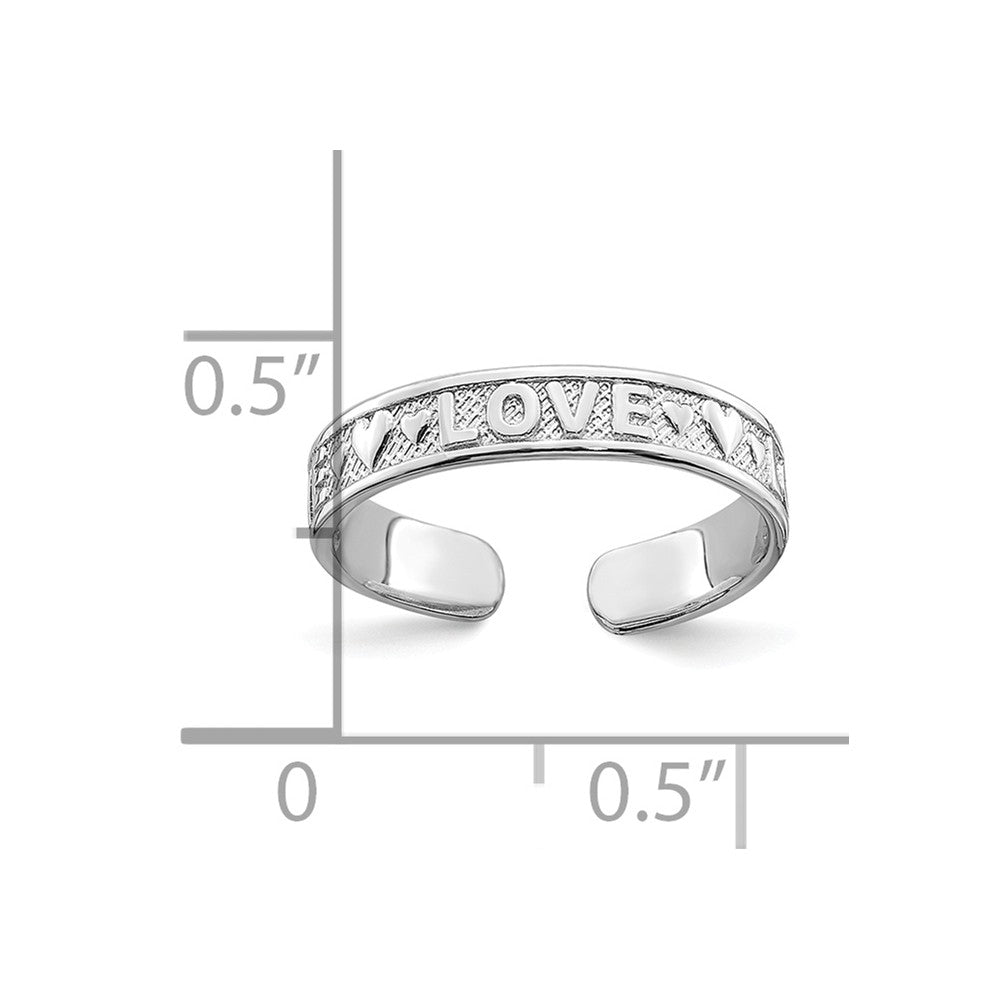 14k White Gold Polished LOVE & Hearts Toe Ring