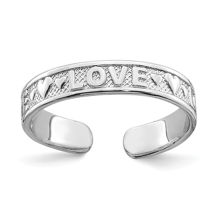 14k White Gold Polished LOVE & Hearts Toe Ring