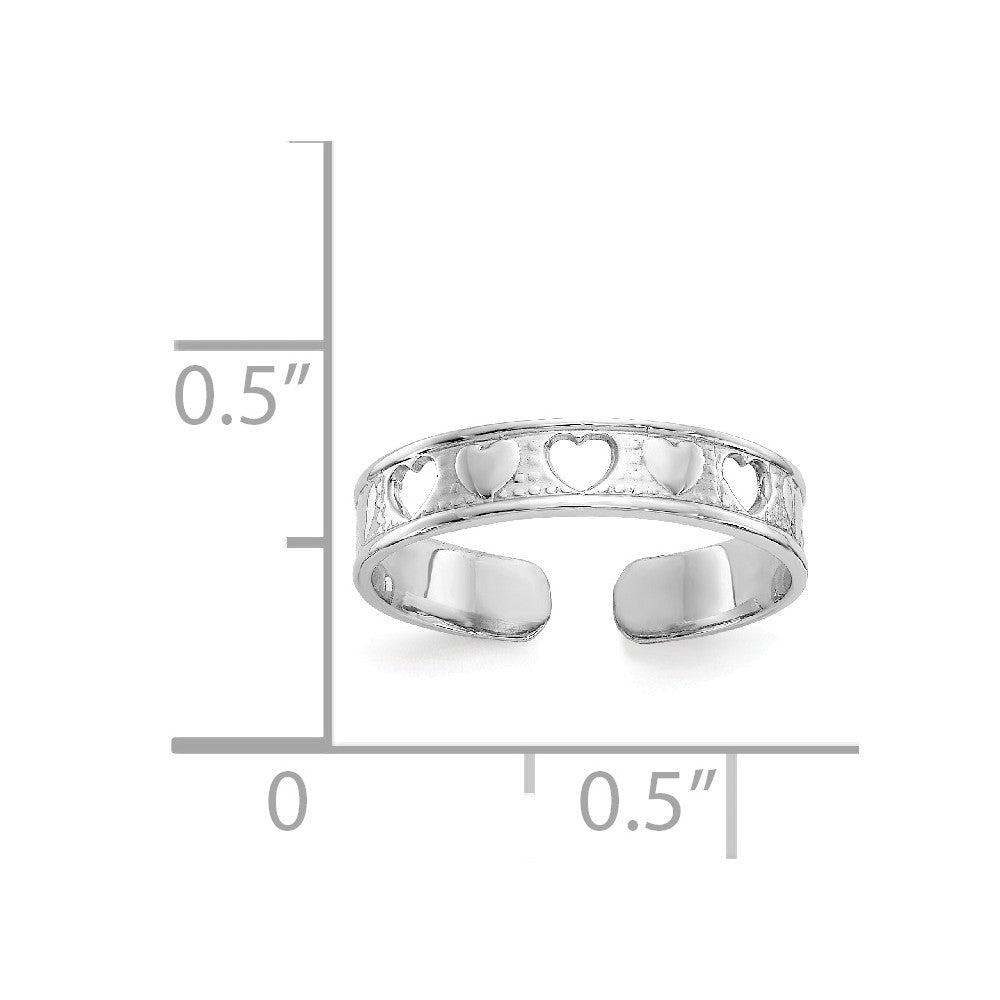 14k White Gold Polished with Hearts Toe Ring