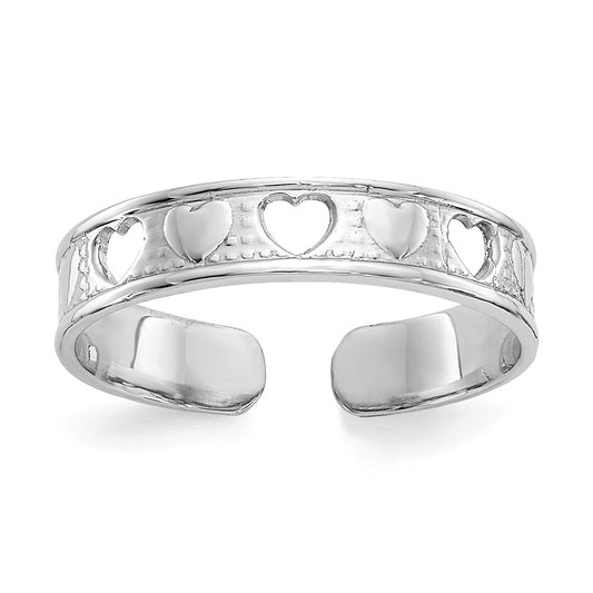 14k White Gold Polished with Hearts Toe Ring