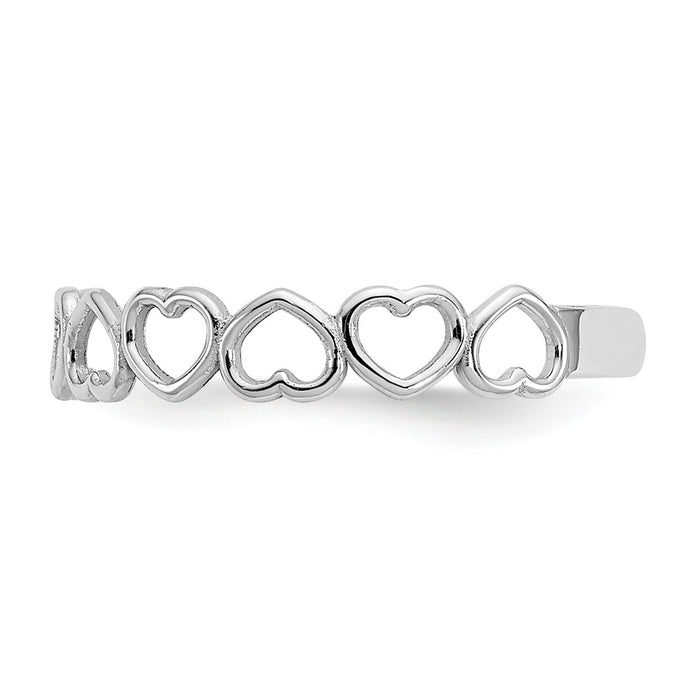 14k White Gold Polished Cut Out Hearts Toe Ring