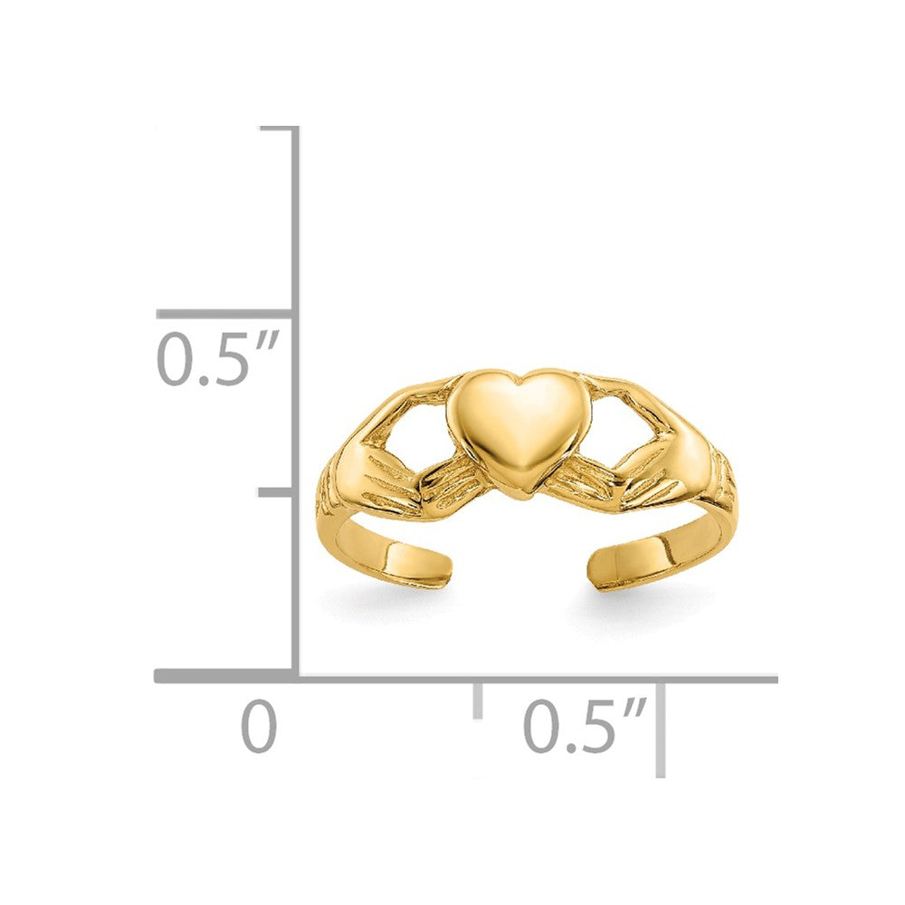 14k Yellow Gold Polished Claddagh Toe Ring, Size: 2