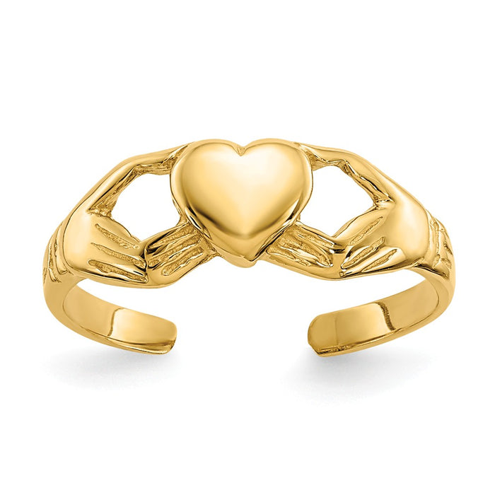 14k Yellow Gold Polished Claddagh Toe Ring, Size: 2