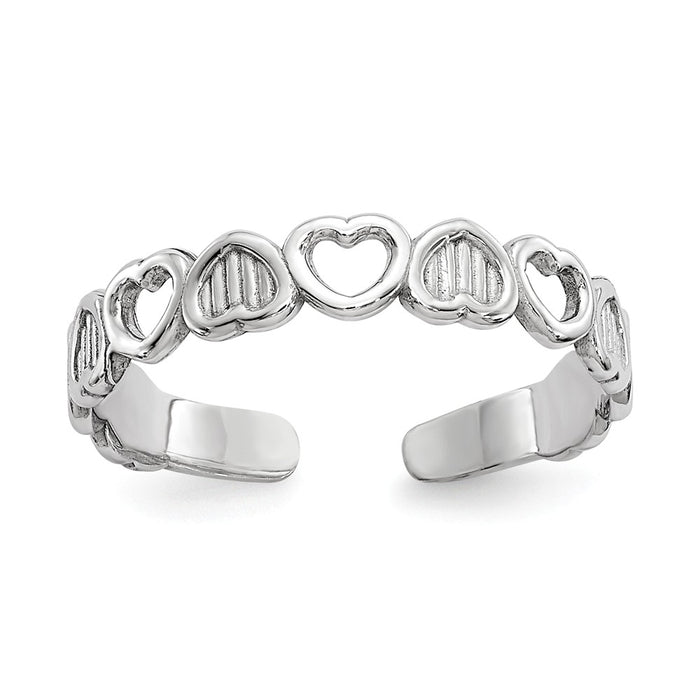 14k White Gold Polished Hearts Toe Ring