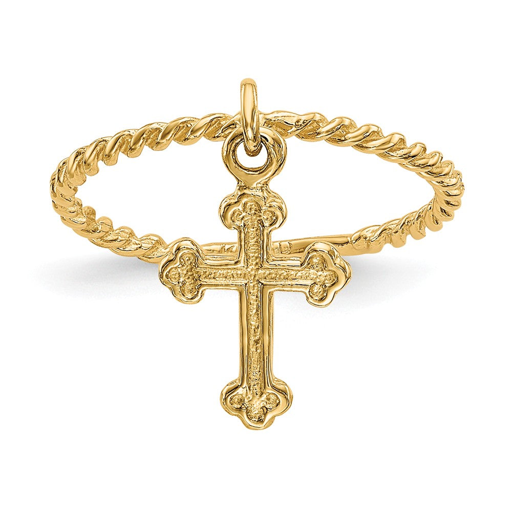 14k Yellow Gold Cross Dangle Twisted Wedding Band Child's Ring, Size: 4
