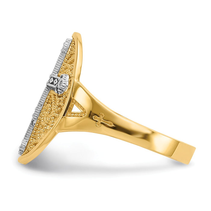 14k Yellow & White Gold Diamond Filigree Cross Ring, Size: 7.5