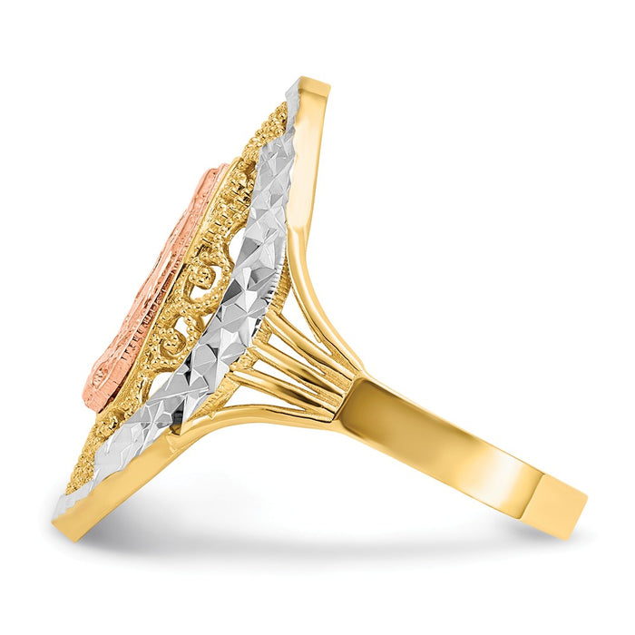 14k Yellow & Rose Gold with Rhodium Filigree Guadalupe Ring, Size: 8