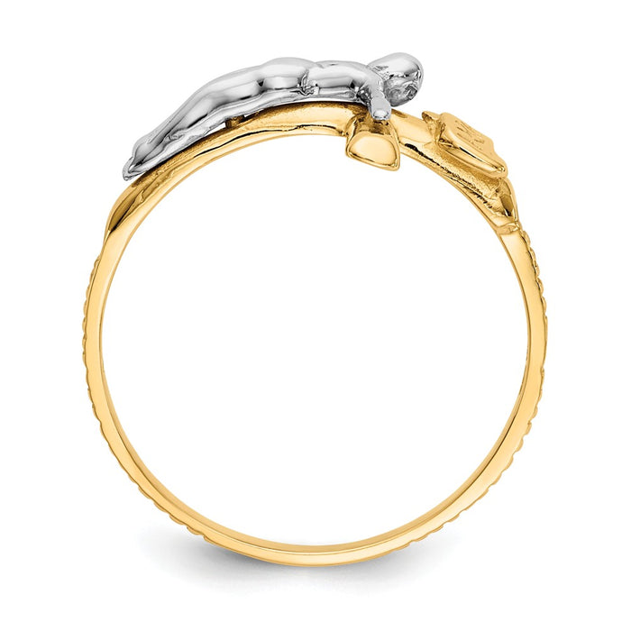 14k Two-Tone Gold Polished INRI Crucifix Ring, Size: 6.75
