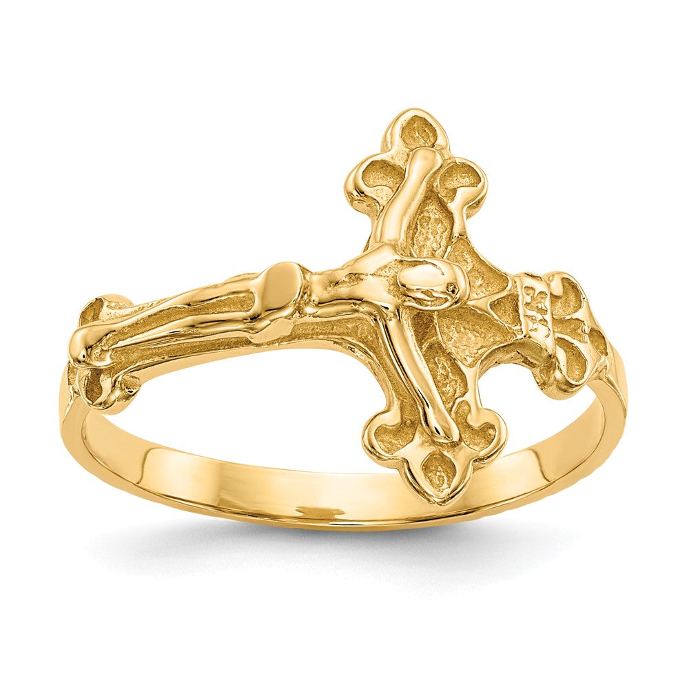 14k Yellow Gold Crucifix Ring, Size: 6