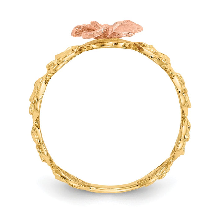 14k Yellow & Rose Gold Diamond-cut Plumeria Flower Ring, Size: 7