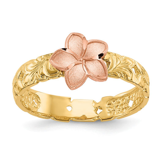 14K Two Tone Plumeria Baby Ring, Size: 3