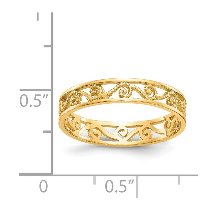 14k Yellow Gold Polished & Textured Ring Wedding Band, Size: 7