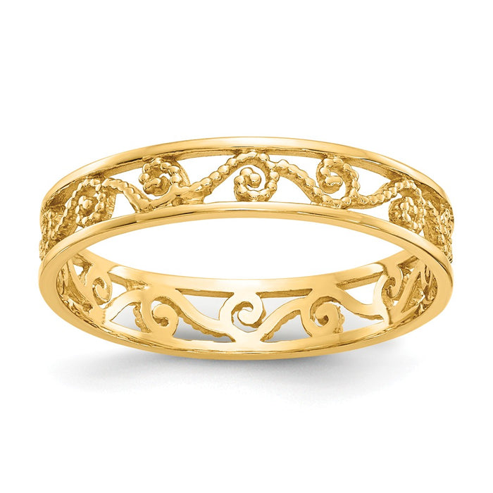 14k Yellow Gold Polished & Textured Ring Wedding Band, Size: 7