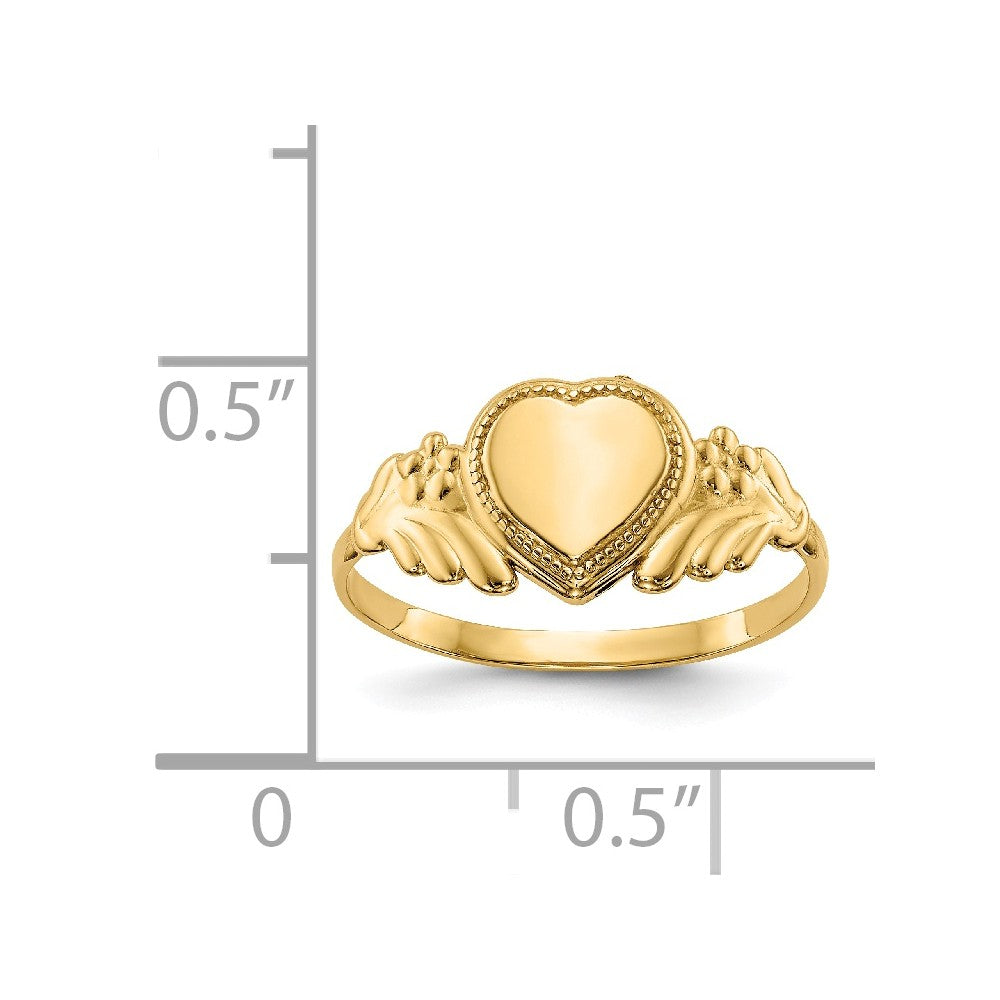 14k Yellow Gold Polished Heart Baby Ring, Size: 3