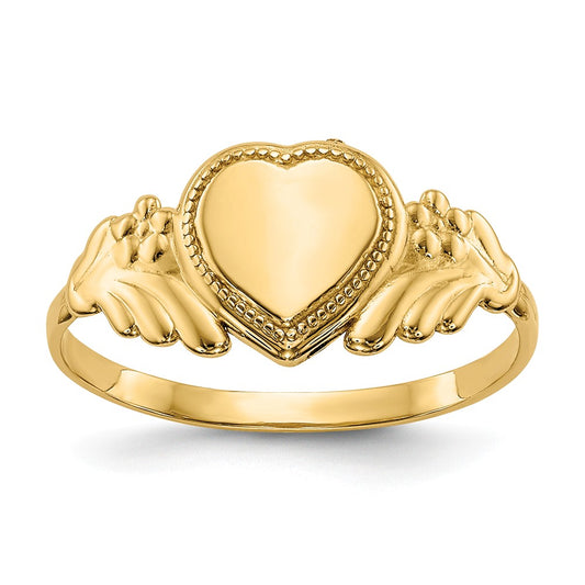 14k Yellow Gold Polished Heart Baby Ring, Size: 3