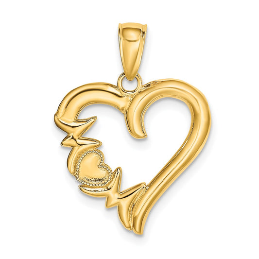 Million Charms 14K Yellow Gold Themed Polished Mom Heart Pendant