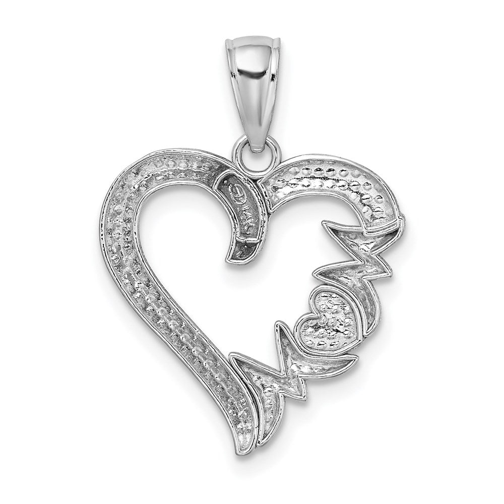 Million Charms 14K White Gold Themed Heart With Mom On Left Side Charm