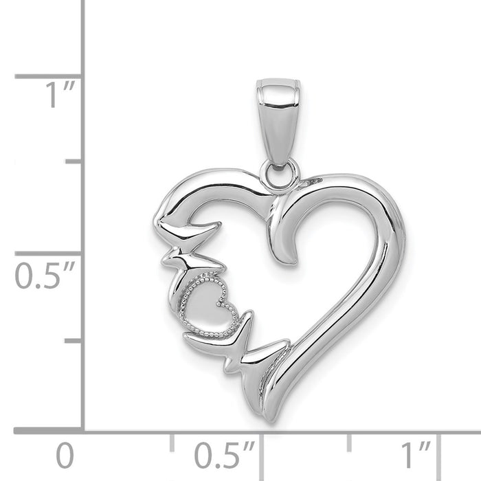 Million Charms 14K White Gold Themed Heart With Mom On Left Side Charm