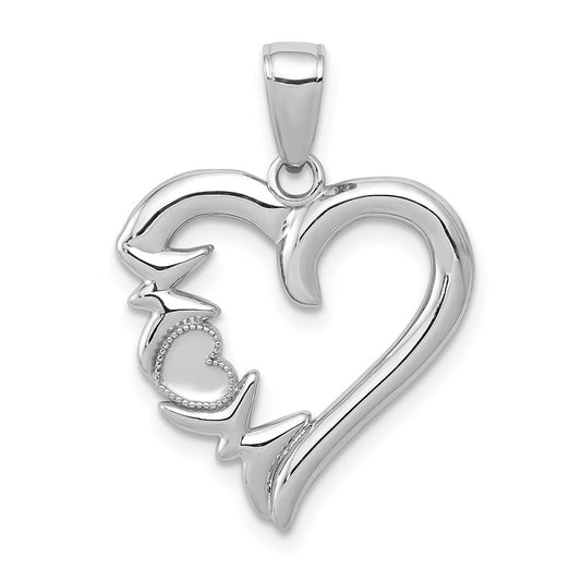 Million Charms 14K White Gold Themed Heart With Mom On Left Side Charm
