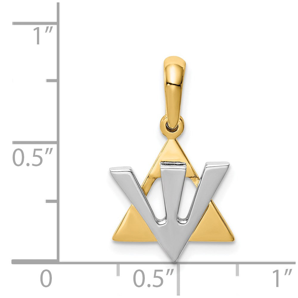 Million Charms 14K Religious Jewish Star Of David With Shin Charm