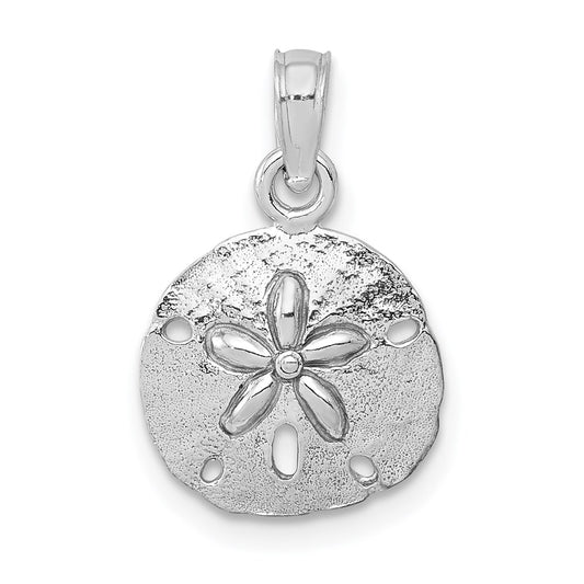 Million Charms 14K White Gold Themed Polished Sand Dollar Pendant