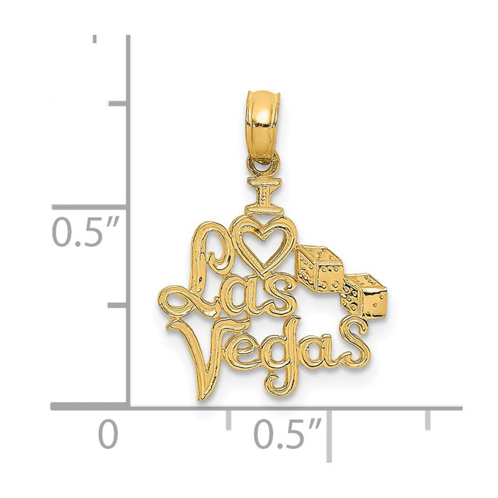 Million Charms 14K Yellow Gold Themed I Heart Las Vegas With Dice Engraved Charm