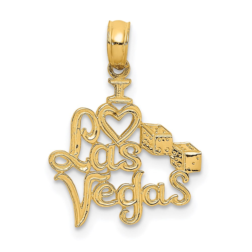 Million Charms 14K Yellow Gold Themed I Heart Las Vegas With Dice Engraved Charm