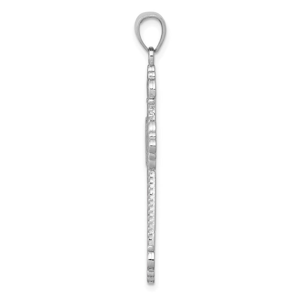 Million Charms 14K White Gold Themed Polished Large Rope Frame Filigree Relgious Cross Pendant