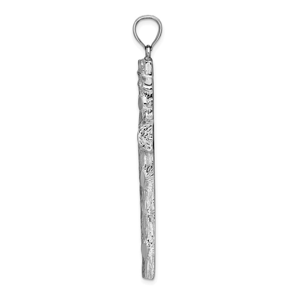Million Charms 14K White Gold Themed 2-D & Polished Large Nugget Relgious Cross Charm