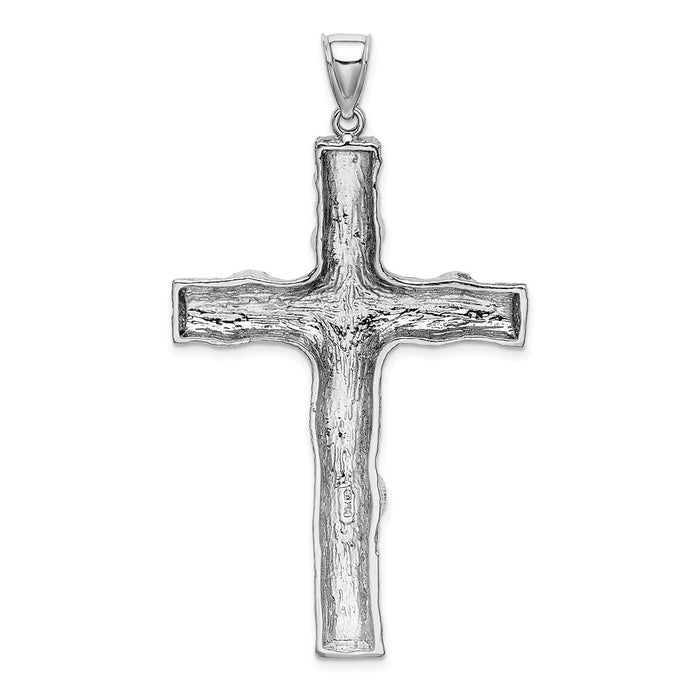 Million Charms 14K White Gold Themed 2-D & Polished Large Nugget Relgious Cross Charm
