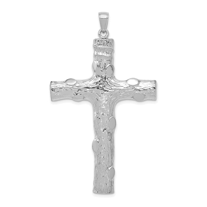 Million Charms 14K White Gold Themed 2-D & Polished Large Nugget Relgious Cross Charm
