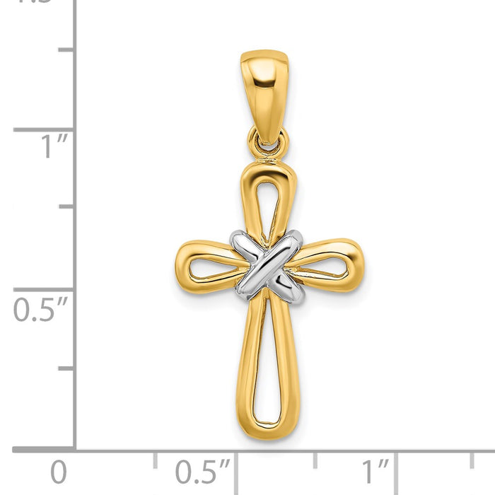 Million Charms 14K Yellow & White Gold Themed Relgious Cross With X Center Pendant