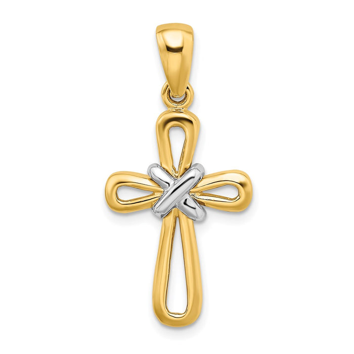 Million Charms 14K Yellow & White Gold Themed Relgious Cross With X Center Pendant