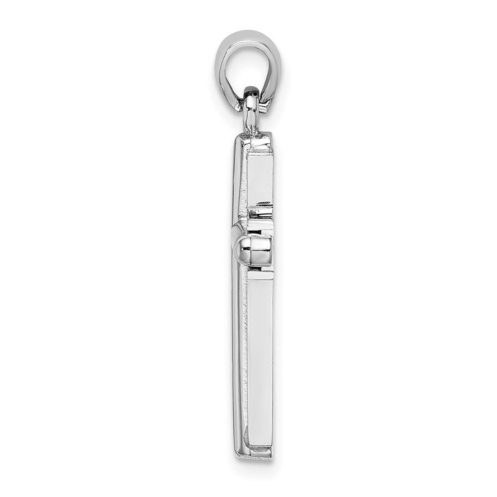 Million Charms  14K White Gold Themed 2-D Beveled Stick Relgious Cross Charm