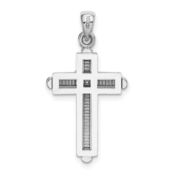 Million Charms  14K White Gold Themed 2-D Beveled Stick Relgious Cross Charm