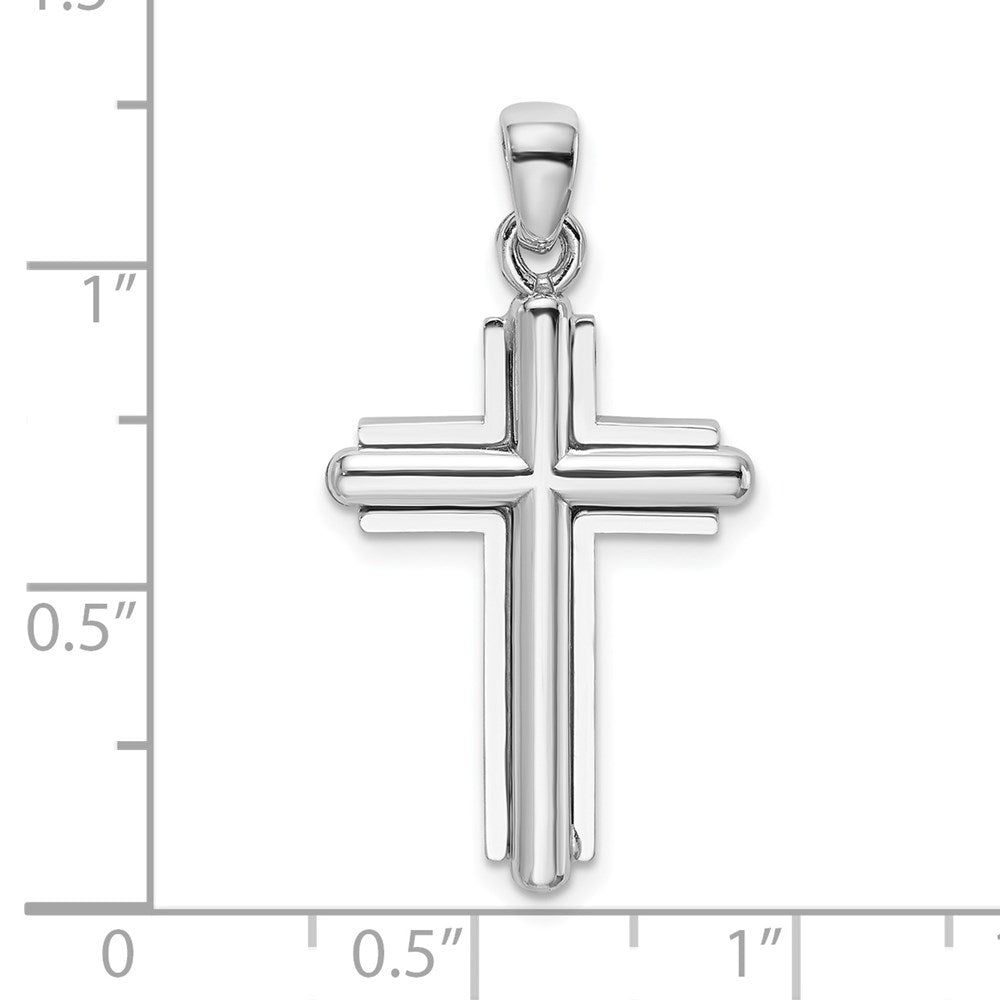 Million Charms  14K White Gold Themed 2-D Beveled Stick Relgious Cross Charm