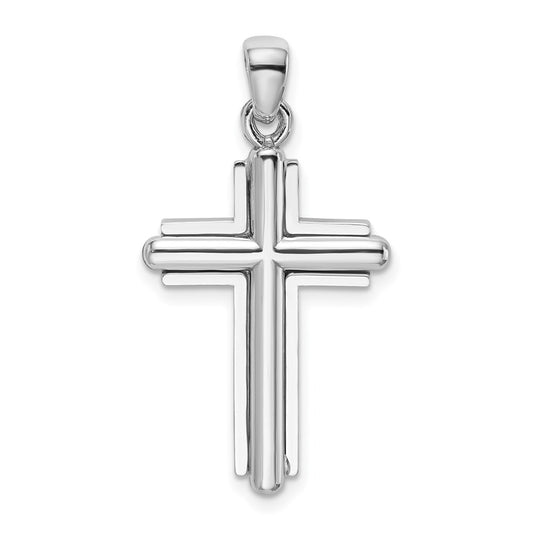 Million Charms  14K White Gold Themed 2-D Beveled Stick Relgious Cross Charm