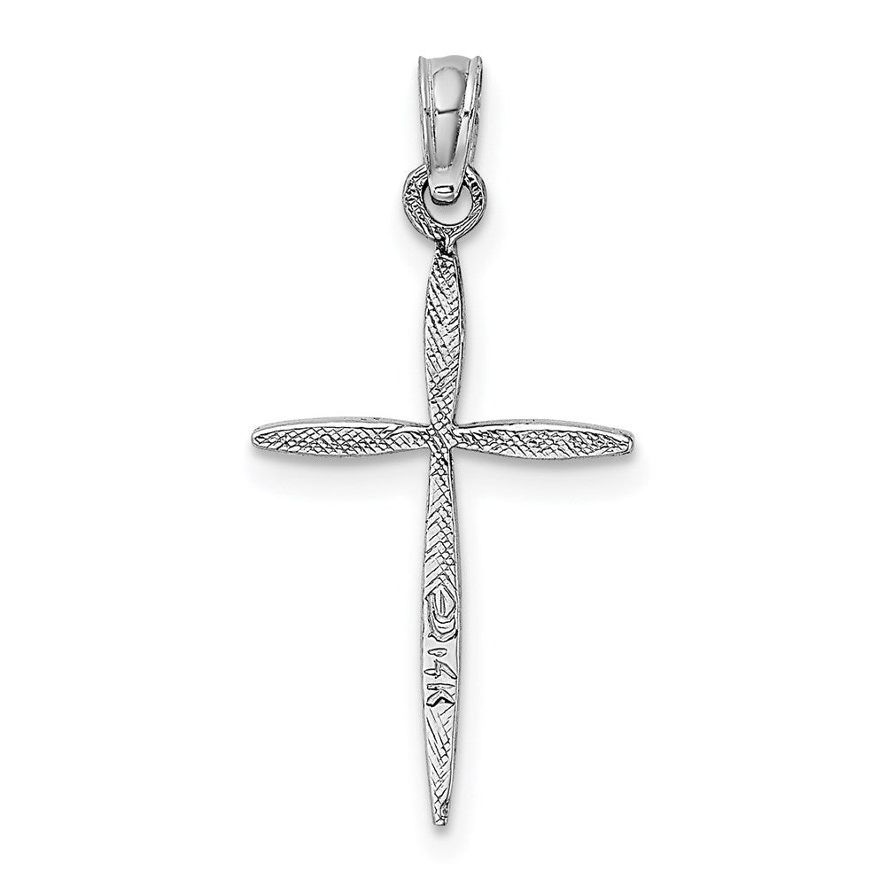 Million Charms 14K White Gold Themed Polished Stick Relgious Cross With Tapered Ends Pendant